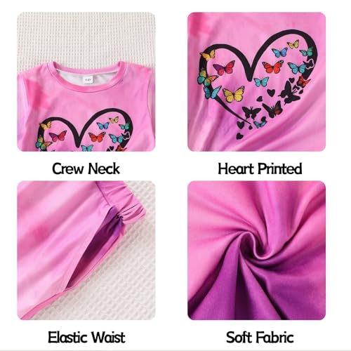 Image of 7-14Y Tween Girl Clothes 2 Piece Short Sleeve Tie Dye Heart Print Top and Shorts Teen Girl Summer Outfits Short Set