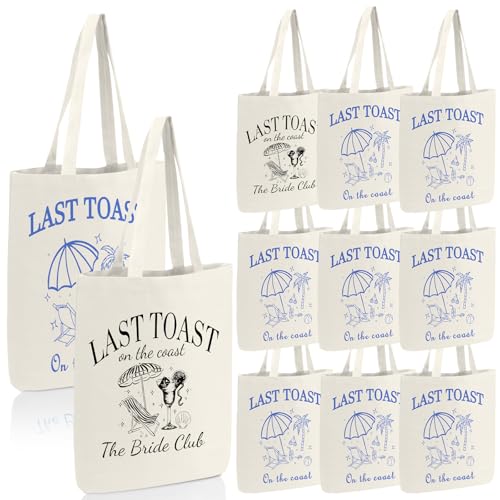 12 Pcs Last Toast on the Coast Bachelorette Bags Bridesmaid Tote Bags for Bride to Be Newlyweds Bridal Sister Bachelorette Baby Shower Wedding Birthday Reusable Beach Coast Theme Bag Party Favors