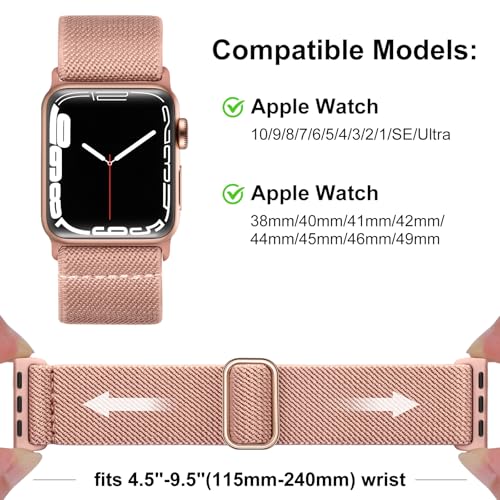 Image of Easuny 5 Pack Stretchy Bands Compatible with Apple Watch 40mm 41mm 42mm 38mm 44mm 45mm 46mm Women, Elastic Fabric Nylon Strap Wristband for iWatch SE 3 2 1 Series 11 10 9 8 7 6 5 4 3 Boho Solo Loop
