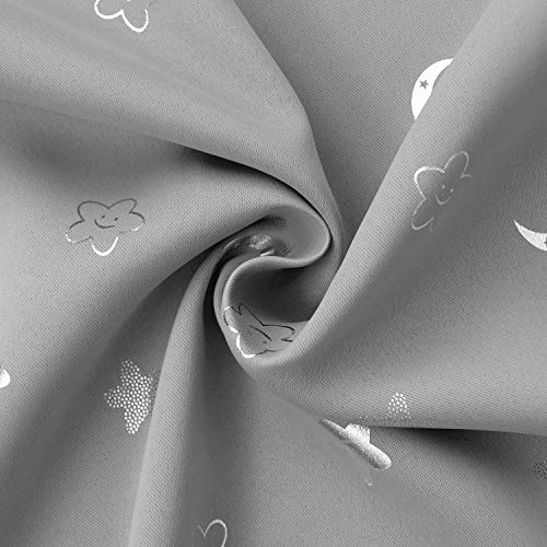 Image of BGment Nursery Curtains for Kids Room, Star and Moon Blackout Curtains for Girls Boys Bedroom, Room Darkening Thermal Insulated Decoration Window Grommet Curtains, 2 Panels of 42 x 72 Inch, Light Grey
