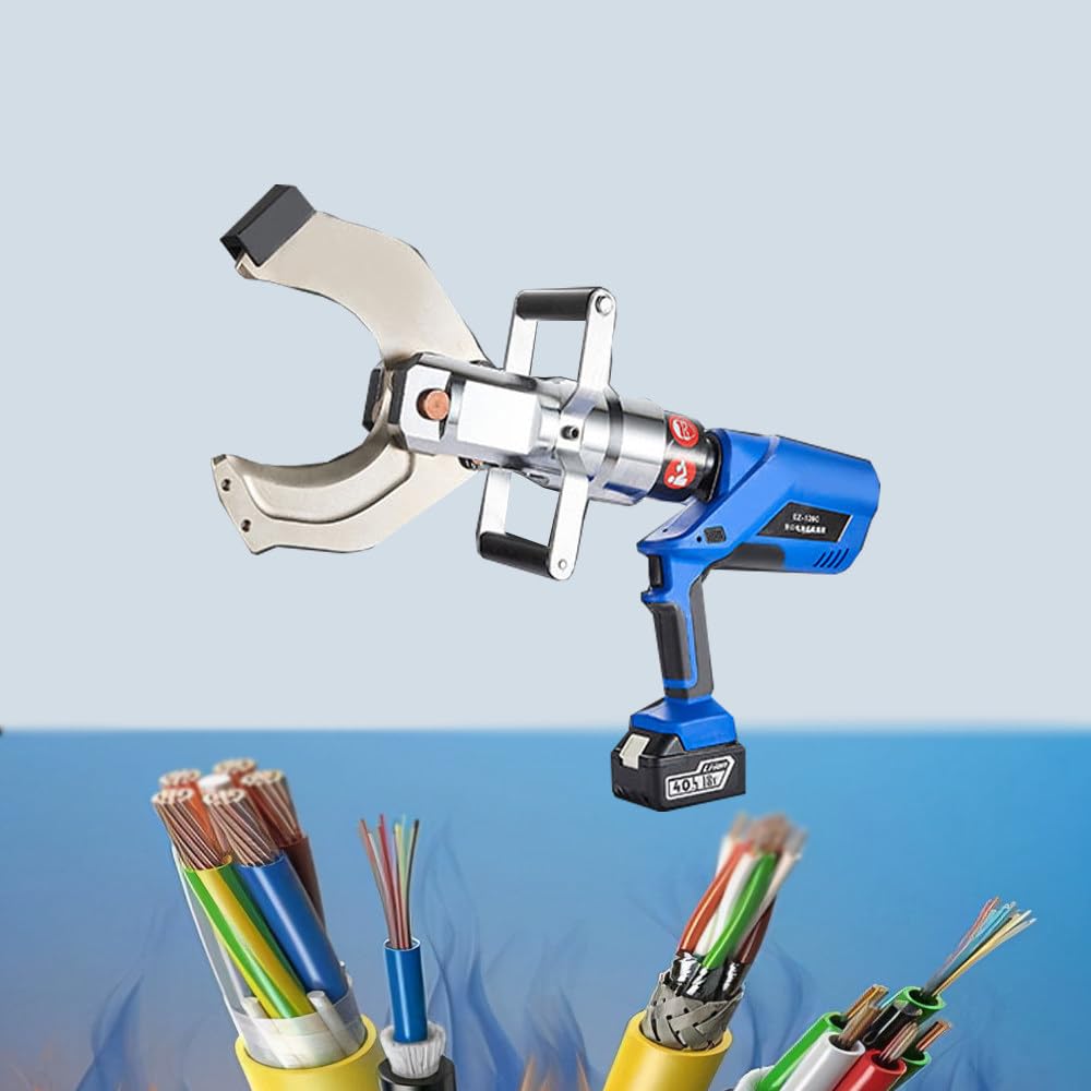 Bezprzewodowy elektryczny hydrauliczny obcinacz do kabli z 2 akumulatorami do kabli miedzianych i aluminiowych, przenośne i wydajne narzędzie do łatwego cięcia
