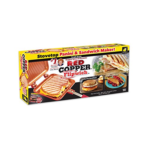 BulbHead Copper Flipwich Non-Stick Grilled Sandwich and Panini Maker ,Red,1 pack