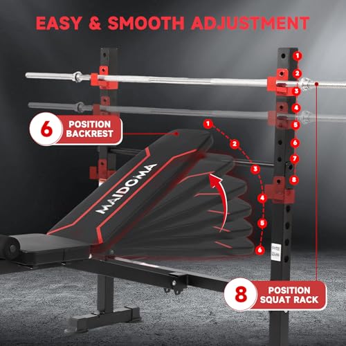 Image of MAIDOMA 1500LBS Foldable 8 IN 1 Weight Bench with Upgraded Leg Extension | Adjustable Flat Incline Decline Bench Press Set with Wide Squat Rack for Full Body Home Gym Workout (US Stock)