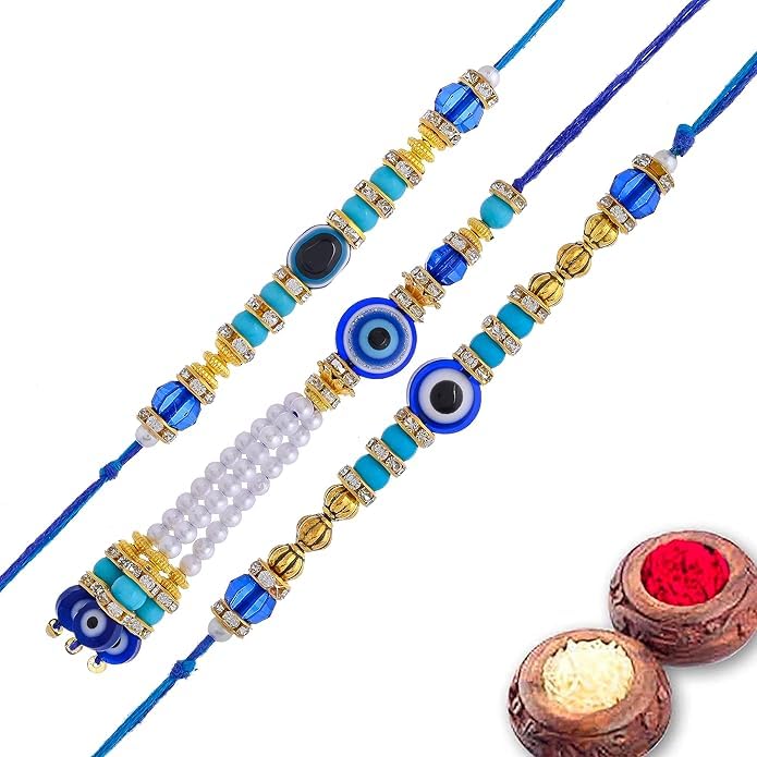 Image of SAUDEEP INDIA Couple Rakhi Lumba Set for Bhaiya Bhabhi | Designer Thread Collection for Raksha Bandhan | Traditional Gift Combo for Brother & Bhabhi (Design 1)