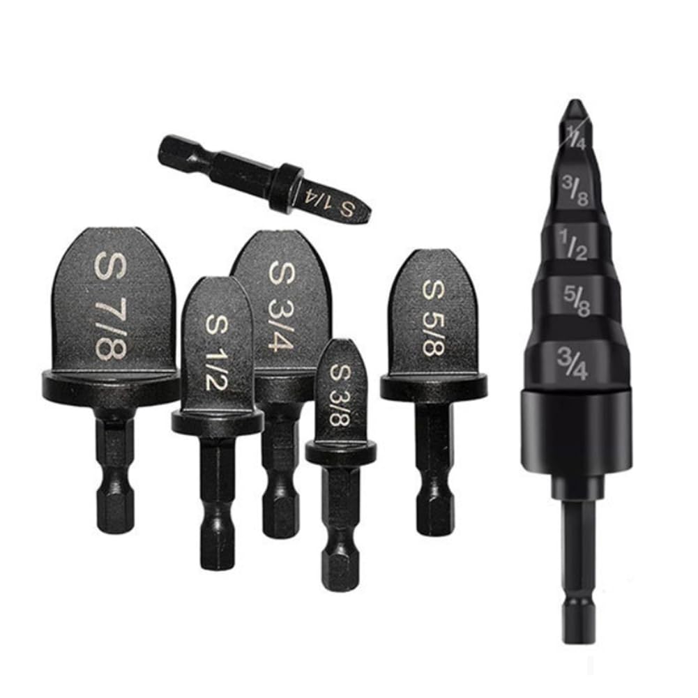 Ximie Black 7Pcs Steel Manual Copper Pipe Swaging Tool Drill Bit 6Pcs Pipe Expander Drill Bit