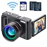 Digital Vlogging Camera YouTube Camera HD 1080P 24MP Video Camcorder with WiFi Connection, 3.0' IPS Flip Screen, Wide Angle Lens,16X Digital Zoom, 2 Batteries, 32GB SD Card