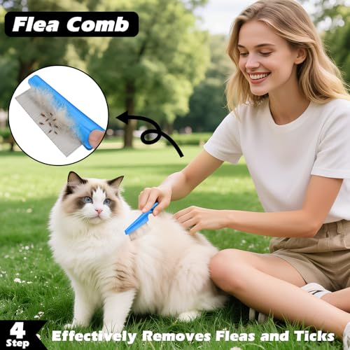 Image of Professional 7 in 1 Pet Grooming kit I Dog Brush & Cat Brush I Dog&Cat Comb I Dog&Cat Nail Clipper /Trimmers with Nail File I Dog Bath Brush I Dog&Cat Flea Comb I Pet Supplies(Deep Blue)