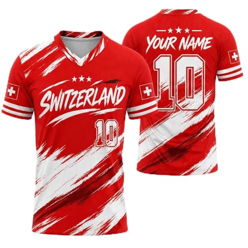 Genérico Mundial De 2026 Camiseta Futbol Personalizada, Camisetas De Futbol con Nombre Y Número Personalizables, Camiseta Futbol para Adultos Y Niños，Camiseta cómoda y Transpirable (Suiza)