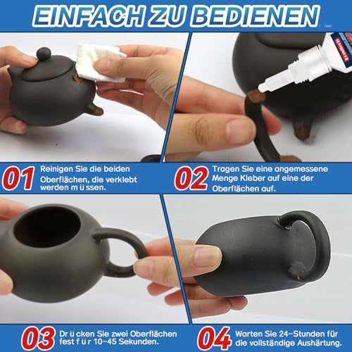 Glue Sekundenkleber, Keramikkleber 30g, Porzellankleber, Keramikkleber Reparatur mit Anti-Verstopfungskappe, Klar Bester Kleber für Keramikreparatur Porzellan, Keramik, Geschirr (taoci-001)