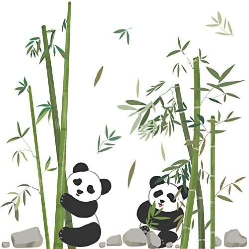 Drwssr Panda Eating Bamboo Wall Decal Cute Cartoon Panda Wall Stickers Living Room Bedroom Sofa Tv Wall Decals Bamboo Green Plants Self Adhesive Removable Diy Art Decor Wall Stickers, 2 * 12X36Inch #TOP14