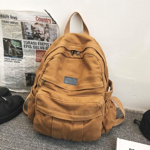 FUOCO Canvas Laptop Backpack Brown Tan - Image 3