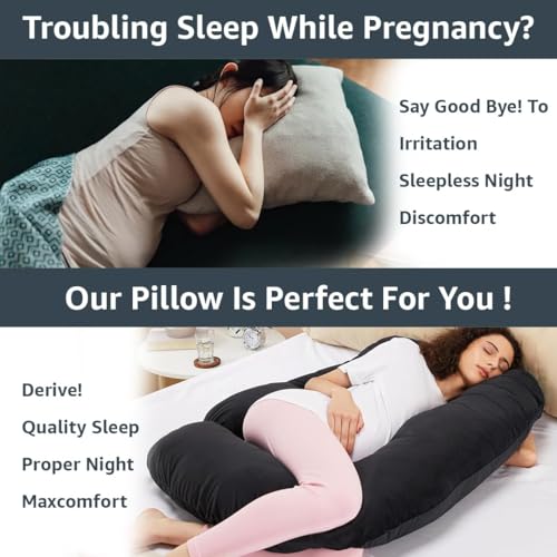 Image of Amazon Basics Full Body Pregnancy Pillow for Maternity,Baby Nursing,Full Body Support-|Perfect Baby Shower Gift|J-Shaped-Washable Cover with Zip - Black, Velvet