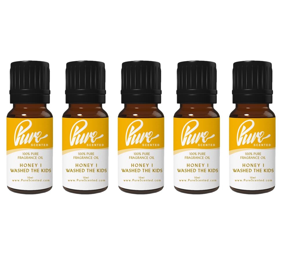 Pure Scented 50ml Fragrance Oils - 5 x 10ml Suitable for Candles, Soaps, Slime, Diffusers, Cosmetics, Wax Melts, Designer (5 x 10ml, Honey I Washed The Kids)