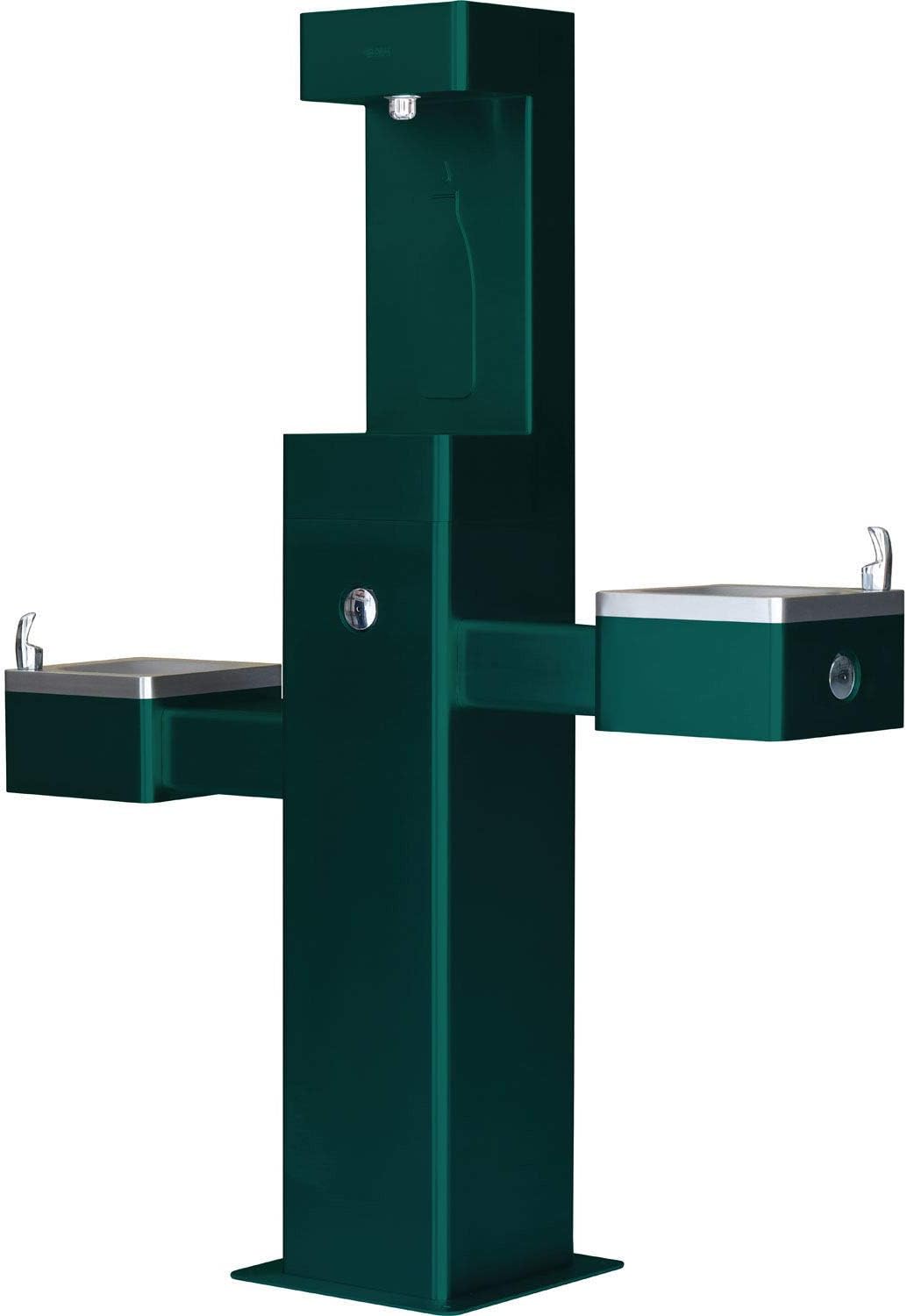 Global Industrial Outdoor Bottle Filling Station with Bi-Level Drinking Fountain, 316 Stainless Steel, 47-3/4"W x 10-1/4"D x 60-1/4"H, Green Powder Coat
