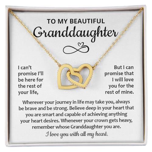 To My Granddaughter Necklace - Interlocking Heart Necklace For Granddaughter Gifts From Grandma Or Grandpa, Jewelry Gifts For Birthday, Graduation