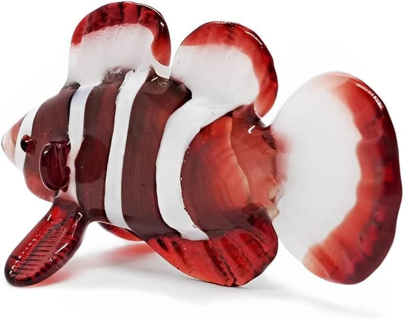 Miniatura 4 de WitnyStore Pequeña figura de pez payaso rojo y blanco de 3 pulgadas, miniatura soplado a mano, animales de cristal soplado a mano, colorido pez
