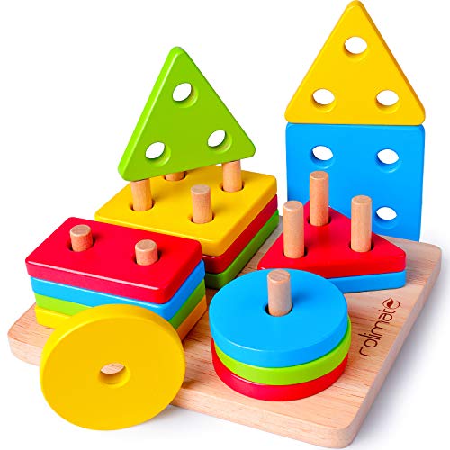 rolimate Giocattolo di Legno, Montessori Giocattoli Forme Geometriche Impilatore Giochi per attività Motorie, Blocchi Costruzioni Puzzle di Legno, Regalo di Natale di Compleanno per 2/3/4/5 Anni