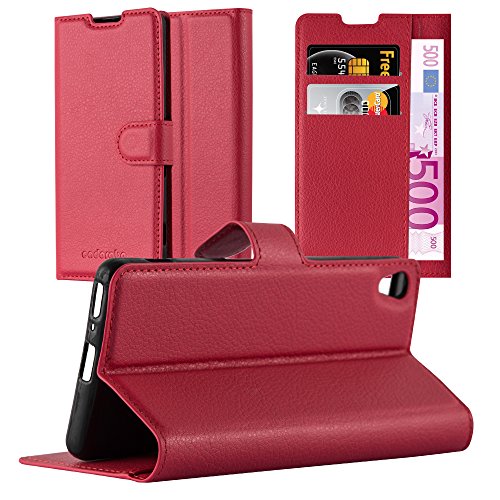 cadorabo Coque pour Sony Xperia XA en Rouge Cerise - Housse Protection avec Fermoire Magnétique, Stand Horizontal et Fente Carte - Portefeuille Etui Poche...