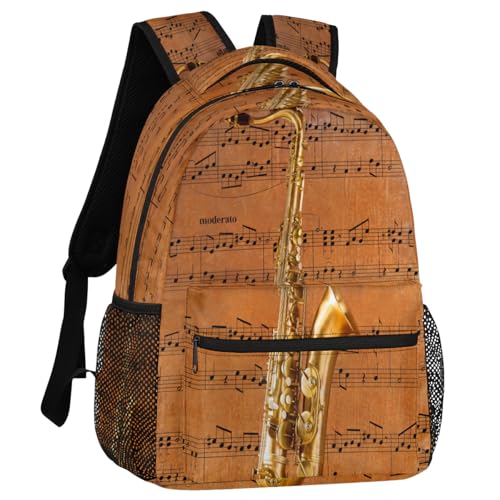 Backpack for Women Men, Saxophone Casual Backpacks, Waterproof Lightweight Musical Notes Daypack Bags for Travel Camping Work2