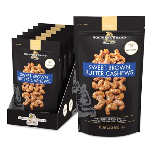 Image of SQUIRREL BRAND Sweet Brown Butter Cashews, 3.5 Oz Resealable Bag, Gluten Free, Vegetarian, Premium Roasted Flavored Cashews, Crunchy Healthy Snack, Pack of 6