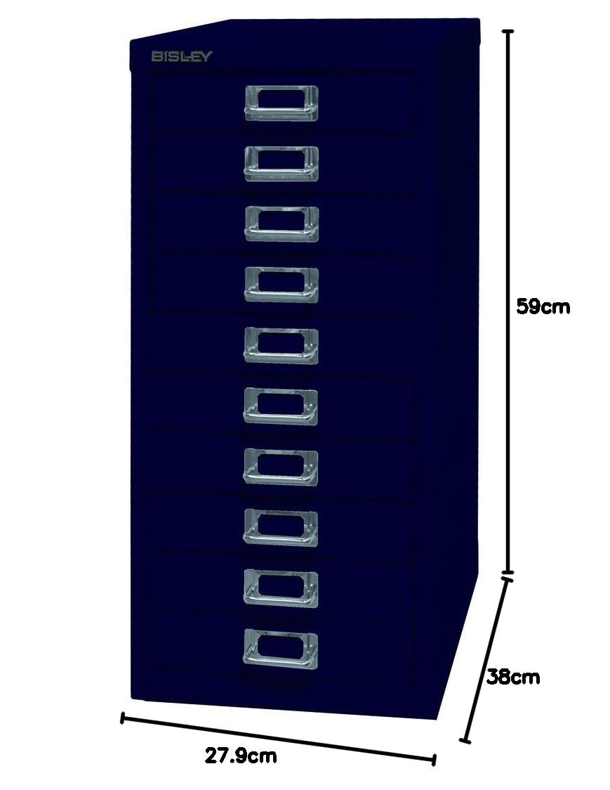 BISLEY MultiDrawer Série 29, DIN A4, 10 tiroirs, métal, 639, Bleu Oxford, 38 x 27,9 x 59 cm