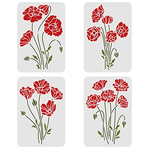 FINGERINSPIRE 4 STÜCKE Blumenstrauß Schablone 29,7x21 cm große Wandschablone Wildblumen Schablonen Blumenstrauß Malschablonen Kunststofffeld Blumen Bastelschablone Sprühfarbe Dekorationsvorlage
