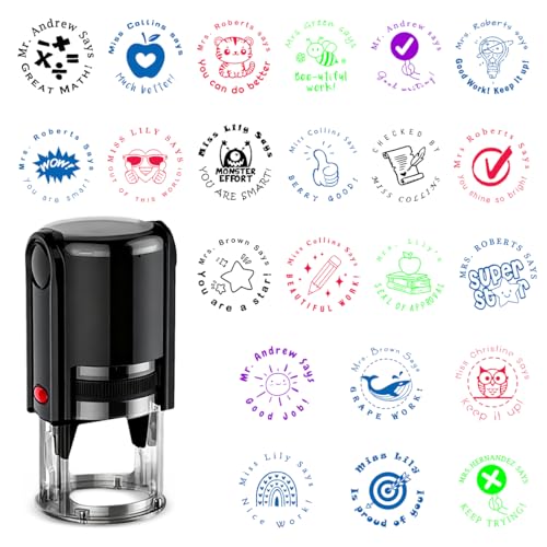 Custom Teacher Stamp Personalized Name Self Inking Stamper School Classroom Praise Stamp Reward Seal Teacher Gift-4 Different Sizes-5 Ink Color Options