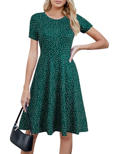 Image of Women's 2026 Fit and Flare Dress Summer Casual Elegant Vintage Floral Printed Work Party A-line Dress with Pockets 162