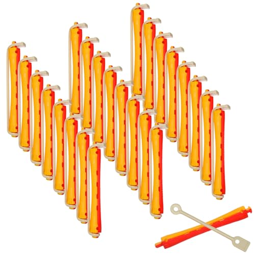 VILLFUL Rulos para Permanente con Goma Elástica 24 Unidades Herramientas para Peluquería Dos Colores Rojo y Amarillo Rulos para Mujer para Ondas y Rizos Uso Salones y Hogar
