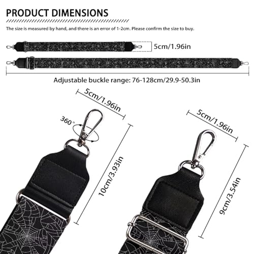 Image of Halloween Handbag Strap Canvas Purse Strap Colorful Bat Black Shoulder Strap Multicolor Bats Replacement Strap