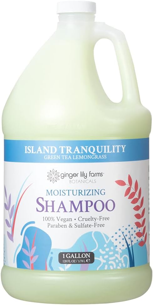 Ginger Lily Farms Botanicals Moisturizing Shampoo for All Hair Types, Island Tranquility, 100% Vegan & Cruelty-Free, Green Tea Lemongrass Scent, 1 Gallon (128 fl oz) Refill