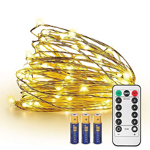 Jmexsuss 8 Modes Timer Remote Control 200 Led 65.6Ft Battery Operated Dimmable Fairy String Copper Wire Lights For Christmas, Bedroom,Wedding, Party, Warm White, Ul588 Approved (200Led+3Aa Battery) #TOP23
