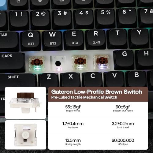 Image of EPOMAKER Luma84 Low Profile Aluminum Mechanical Keyboard, QMK /VIA Programmable, Tri-Mode Wireless, Win /MAC /Linux Compatible, RGB Backlight (Black&Blue, Gateron Low-Profile Brown Switch)