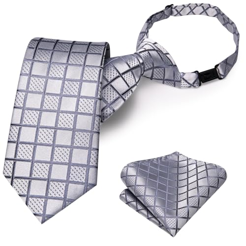 Image of Hi-Tie Boys Tie Pre-Tied Pocket Square Set Adjustable Kids Neckties Age 7-11 Years School UniForm Graduation
