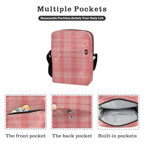 messenger bags over the shoulder bags for men Woman Shoulder Handbags Adjustable Strap for Shopping Shopping- Checked Red Coral2