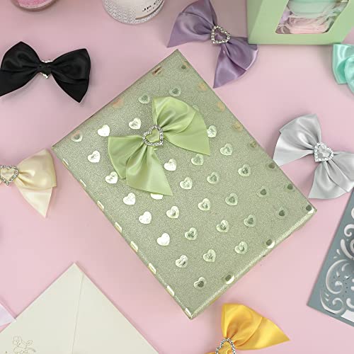 Aimudi Pre-Tied Silver Satin Bows With Rhinestone 3" Grey Ribbon Bows With Heart Diamante Bows For Gift Wrapping Small Bows For Crafts Wedding Embellishment Shower Party Favors - 12 Pcs #TOP6