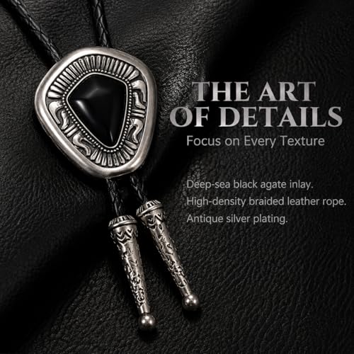 Image of Turquoise Bolo Tie for Men, Leather Braided Necktie Western Cowboy Bola Tie Costume Accessories for Men Women