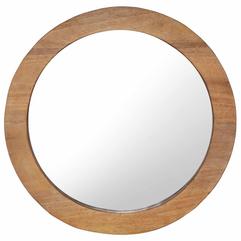 Wandspiegel 60 cm rund Teak Holzrahmen mit Montagehaken für Bad Schlafzimmer Wohnzimmer Diele Flur, dekorativer Kosmetik Spiegel zum Schminken, Rasur, Makeup und Frisieren