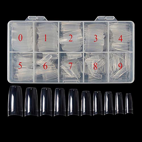Vodisa Clear Nail Tips 500pcs French Acrylic Half Cover Fake Nails with Storage Case 10 Sizes Long False Nail for Lady Nail Salons and Home DIY Nail Art(French Half Cover)