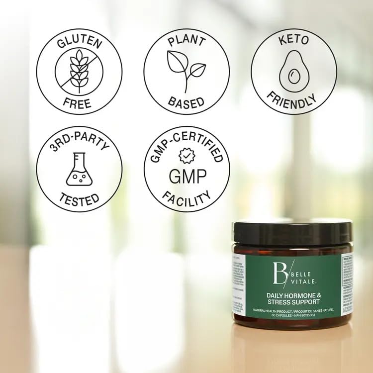 Icons indicating Gluten Free, Plant Based, Keto Friendly, 3rd-Party Tested, GMP Certified