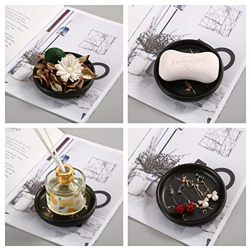 Jinglory Ceramic Soap Dish Tray Holder For Bathroom Or Kitchen,Jewelry Tray,Trinket Plate,Home Décor,Elegant Black Color #TOP2