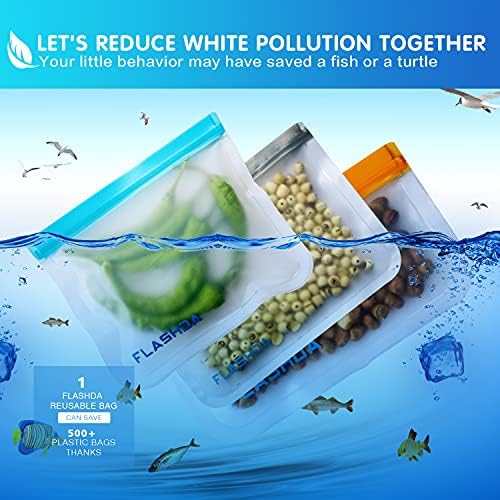 24 Pack Extra Thick Reusable Food Bags, BPA Free Leakproof Reusable Freezer Bags (8 Reusable Sandwich Bags, 8 Reusable Snack Bags, 8 Reusable Gallon Bags)