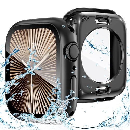 Image of VEMIGON Waterproof Case for Apple Watch Series 11 /10 46mm with Tempered Glass Screen Protector, Full Coverage Hard PC Bumper Back Frame, Protective Cover for iWatch - (S11 /S10-46mm Black)