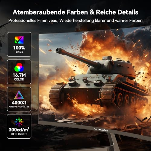 CronusPro 24 Zoll Curved Gaming Monitor, 240Hz, FHD 1920 x 1080, 1 ms MPRT, 3000R, VA Panel, 16:9, AMD FreeSync, sRGB 100 %, HDR, Eye Care, HDMI/DisplayPort, VESA Mount 75*75mm, PC Bildschirm Schwarz