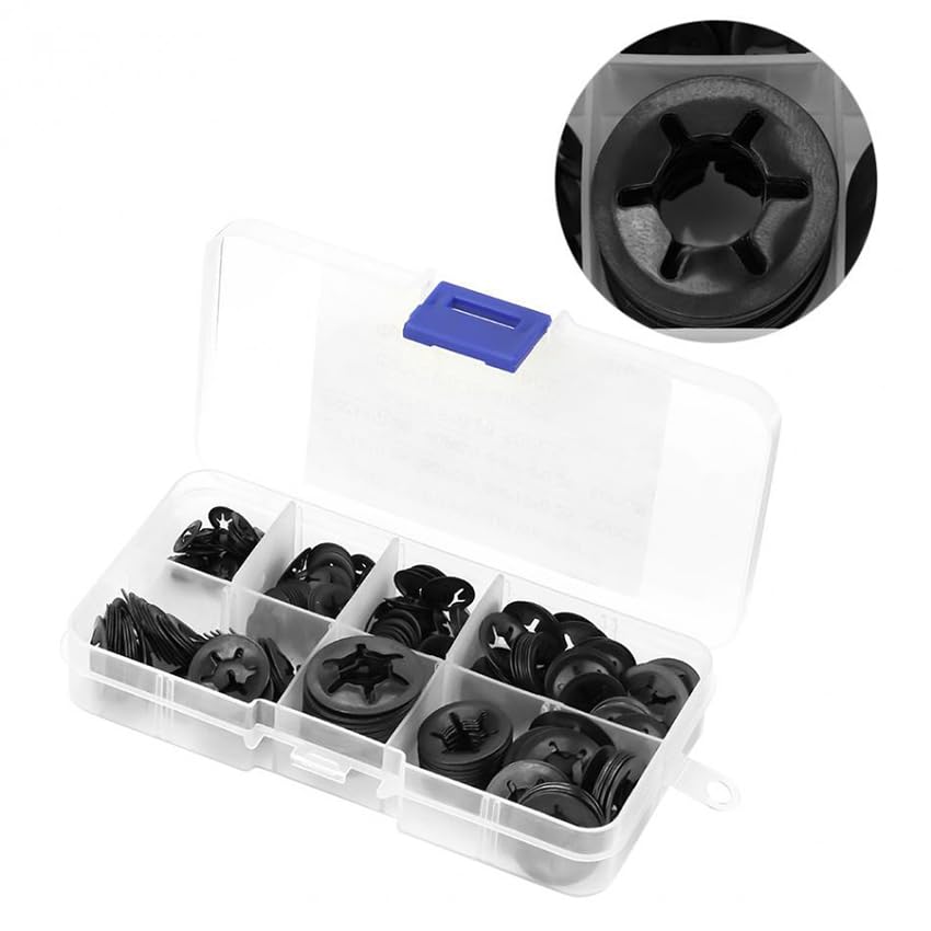 260Pcs Internal Tooth Torx Ring Push On Locking Washers Speed Clips Fasteners Assortment Kit M3-M12, Manganese Steel
