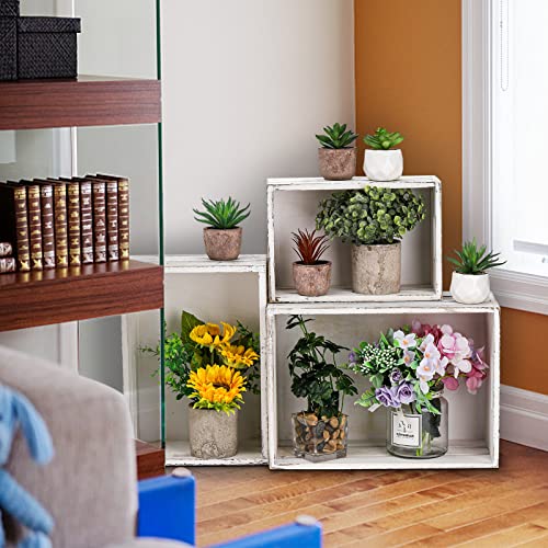 Avla A-WOODENSTORAGECRATES-3S 3 Pack Wooden Storage Crates, Rustic Nesting Container Bin With Handles, Decorative Farmhouse Wood Basket thumb #5