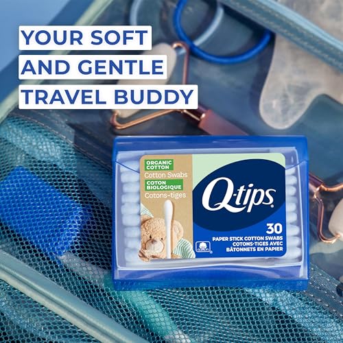 Image of Q-Tips Organic Cotton Swabs Travel Size Toiletries, for Baby, Beauty and First Aid, 100% Organic Cotton, 30 Count​