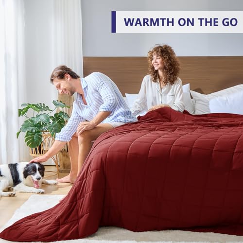 Image of yescool Weighted Blanket for Adults (30 lbs, 88 inch x 104 inch, Red) Cooling Heavy Blanket for Sleeping Perfect for 290-310 lbs, King Size Breathable Blanket with Premium Glass Bead