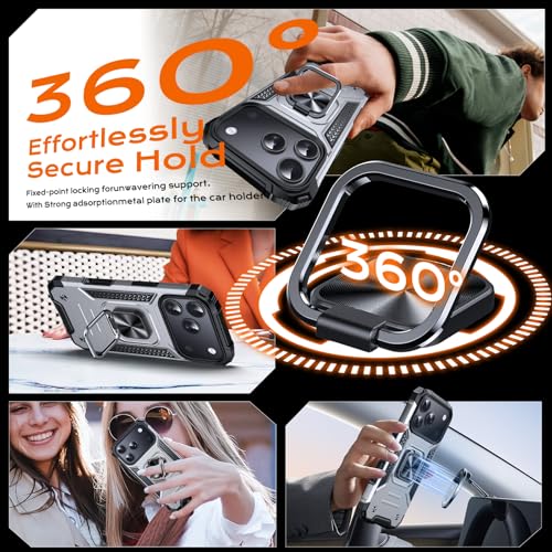 Image of Anqrp Heavy Duty Case for iPhone 17 Pro Case with Enhanced Ring Holder Grip Stand, Military Grade Shockproof Rugged Drop Protective Silicone Hard Slim iPhone 17 Pro Phone Case Cover,Silver