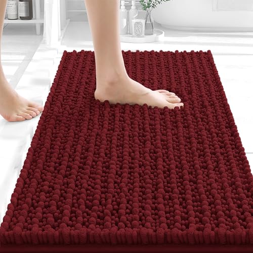 Image of OLANLY Bathroom Rug Mat 24x16, Thick Soft and Absorbent Chenille Bath Mat, Non-Slip Rubber Backing, Machine Washable Quick Dry Bath Rugs for Tub Shower Floor, Home Decor Accessories, Burgundy